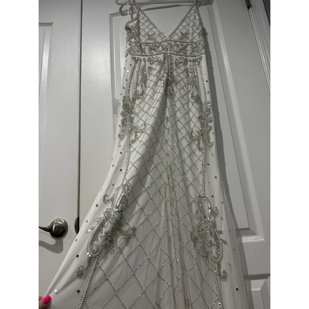 Lulus Luxe Bridal Ciella White Silver Beaded Mermaid Maxi Dress Wedding Gown M - Picture 8 of 16
